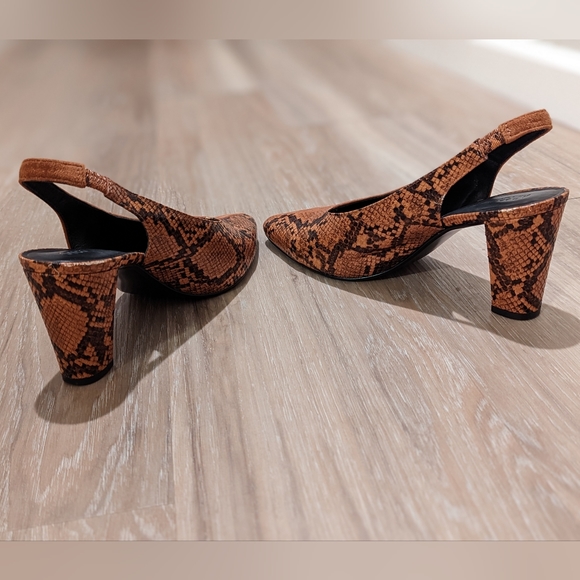 Mango Faux Snakeskin Suede Slingback Heels Size US 9.5 Cognac - Picture 11 of 15